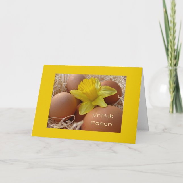 Ägg och daffodil påsk hälsning-dutch helgkort (Framsida)