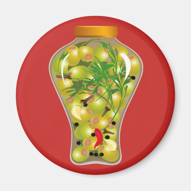 Ägg och örter konserverar köksröd grönt magnet (Framsidan)