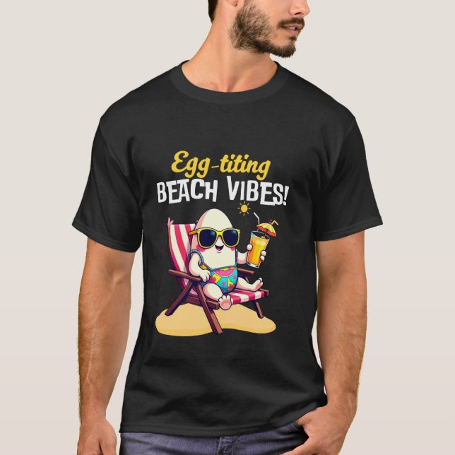 Ägg-stimulerande strandstämning sommar kul tropisk t shirt (Framsida)