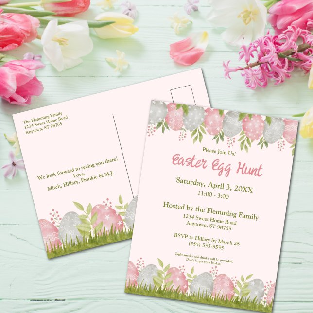 Ägg-stra Söt Anpassningsbar Påskäggjakt Vykort (Egg-stra Sweet Easter Egg Hunt Postcard Invitation)
