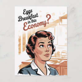 Ägg till frukost i den här ekonomin Retro Woman Vykort