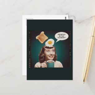 Ägg till frukost i den här ekonomin Retro Woman Vykort