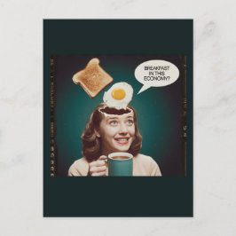 Ägg till frukost i den här ekonomin Retro Woman Vykort
