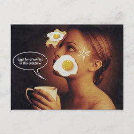 Ägg till frukost, i denna ekonomi, kvinnlig kaffe vykort