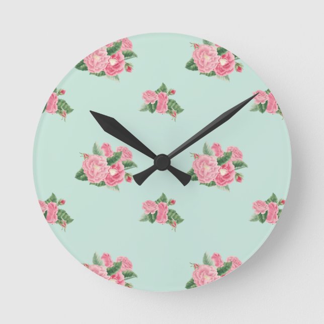 Äggblått blommigt i anka rund klocka (Framsida)