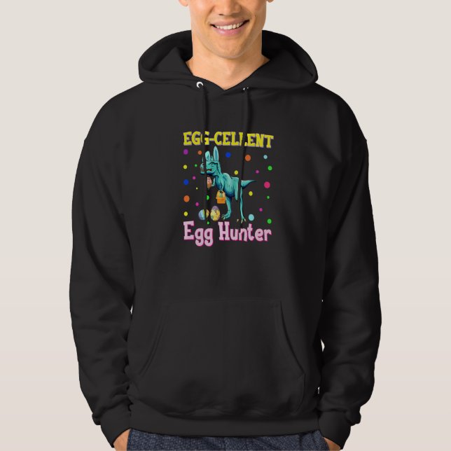 Äggcellent Egg Hunter Funny Påsk T Rex Dinosaur Hoodie (Framsida)