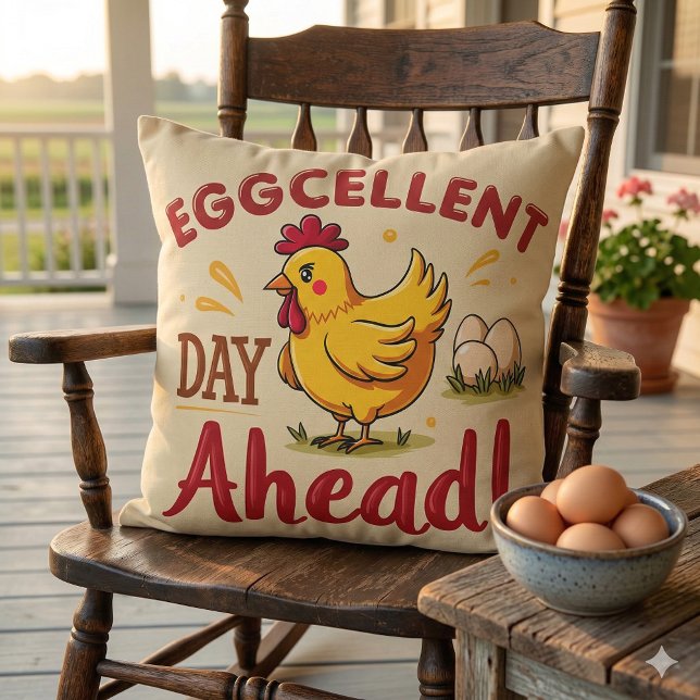 Äggcellsdag Ahead Funny Chicken Farm Kudde (Eggcellent Day Ahead Funny Chicken Farm Throw Pillow Mockup A)