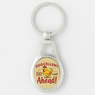 Äggcellsdag Ahead Funny Chicken Farm Ovalt Silverfärgad Nyckelring