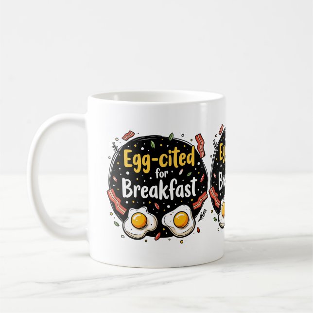 Äggciterad för Breakfast Funny Foodie Pun Design Kaffemugg (Vänster)