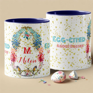 Äggciterad om Påsk Blommigt Decorative Monogram Mugg