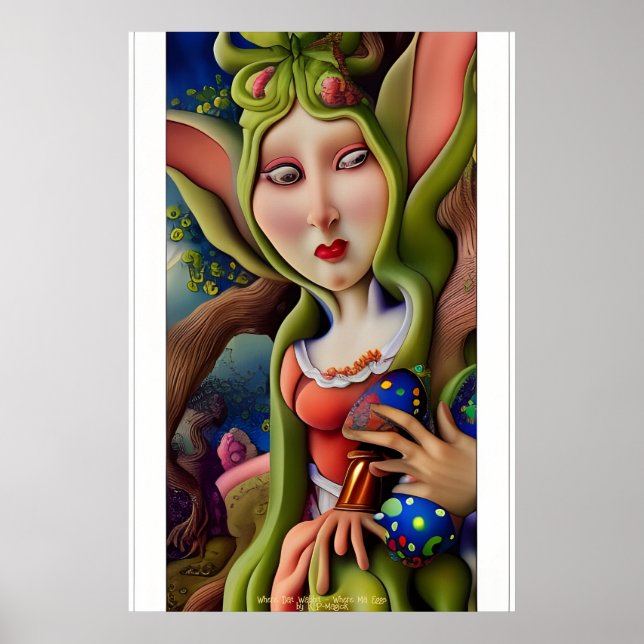 Äggdrottning - AI Fantasy Surrealist Art Print Poster (Framsidan)