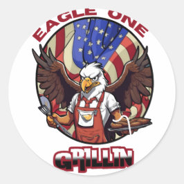 Äggel ett grillar runt klistermärke