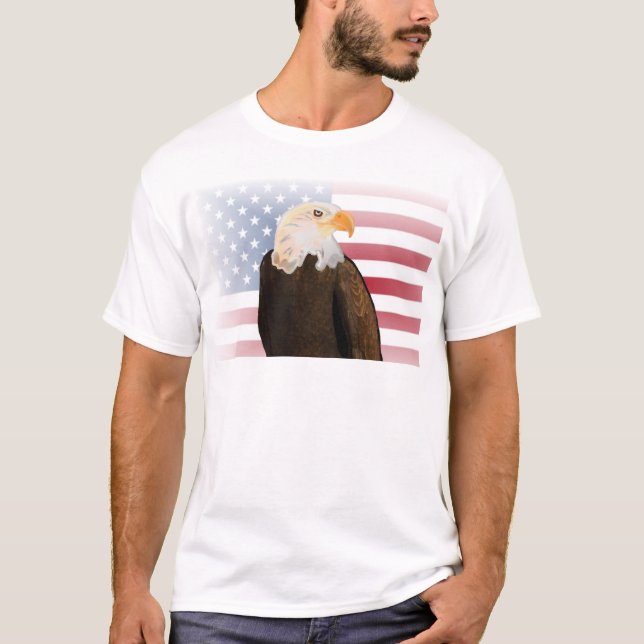 Äggel med Fästad amerikansk Flagga T Shirt (Framsida)