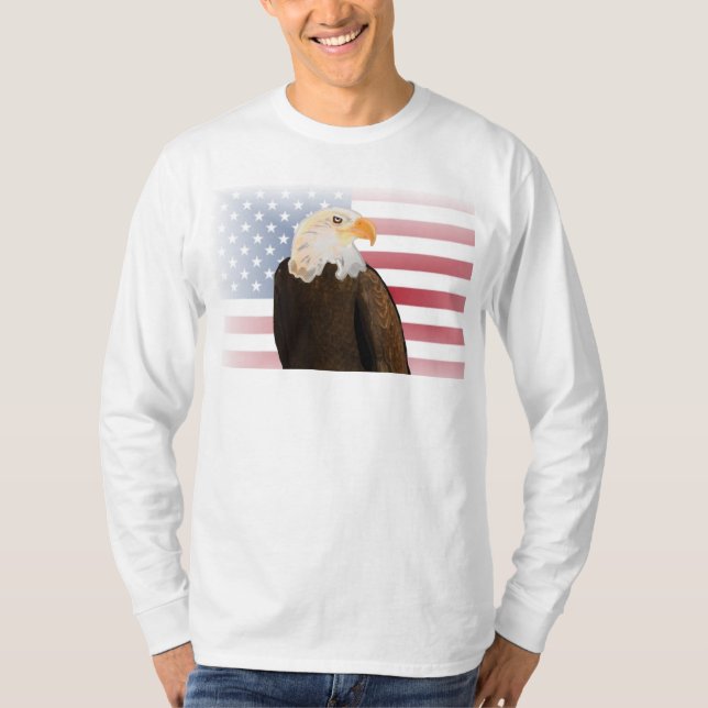 Äggel med Fästad amerikansk Flagga T Shirt (Framsida)