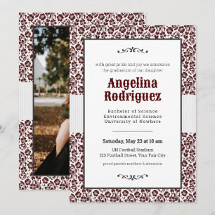 Aggie Maroon Blommigt Damask Photo Studenten Inbjudningar