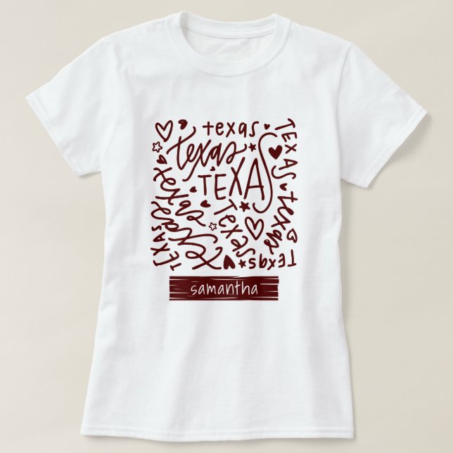 Aggie Maroon Texas Doodle Mönster T Shirt (Design framsida)