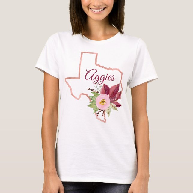 "Aggie" Texas Blommigt Shirt T (Framsida)