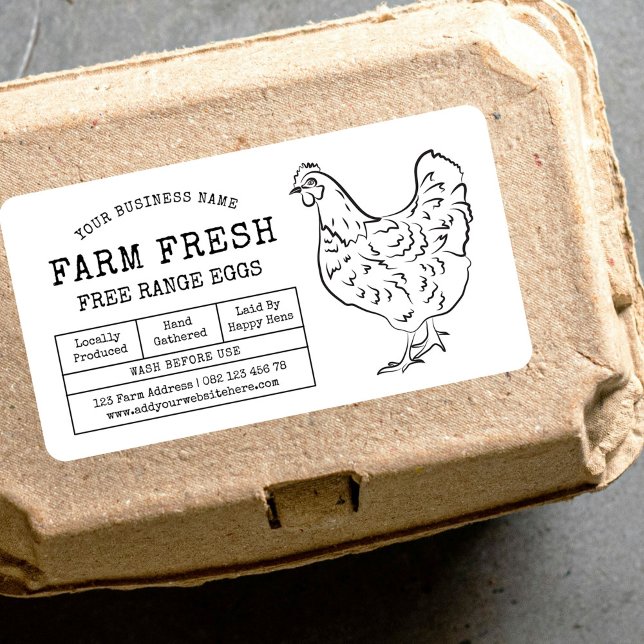 Äggkartongsetikett Rustic Farm Chicken Illustratio Fraktsedel (Minimalist rustic style farm eggs / poultry products rectangle stickers in black and white)