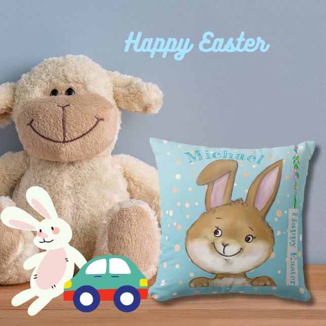Äggkräkning Ägg Hunt Kids Blue Dekorativ kudde (Egg-citing Egg Hunt Kids Blue Throw Pillow )