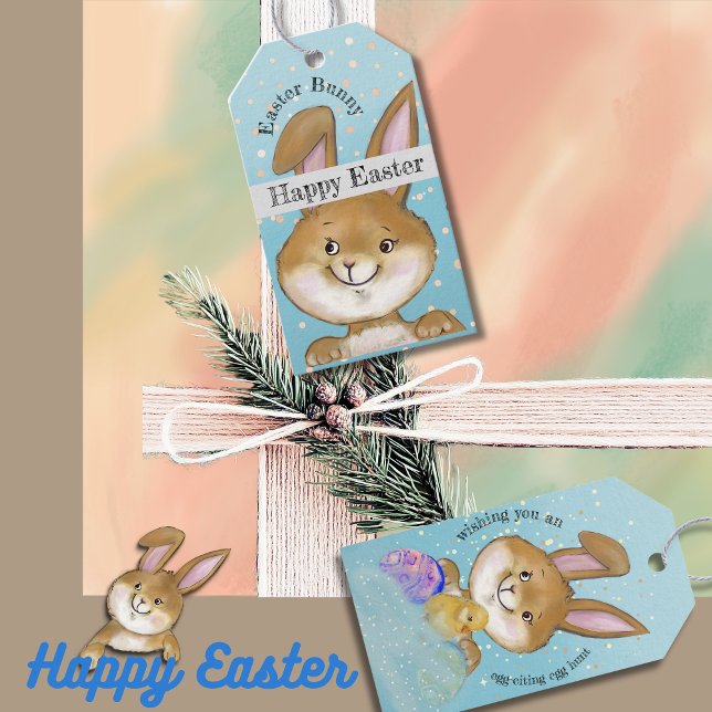 Äggkräkning Ägg Hunt Kids blue Presentetikett (Egg-citing Egg Hunt Kids blue Gift Tags)