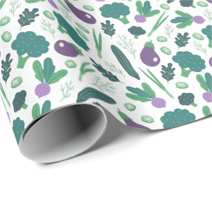 Äggplanta och Broccoli Vegetable Mönster Presentpapper
