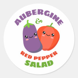 Äggplanta och rödpepparsalad runt klistermärke