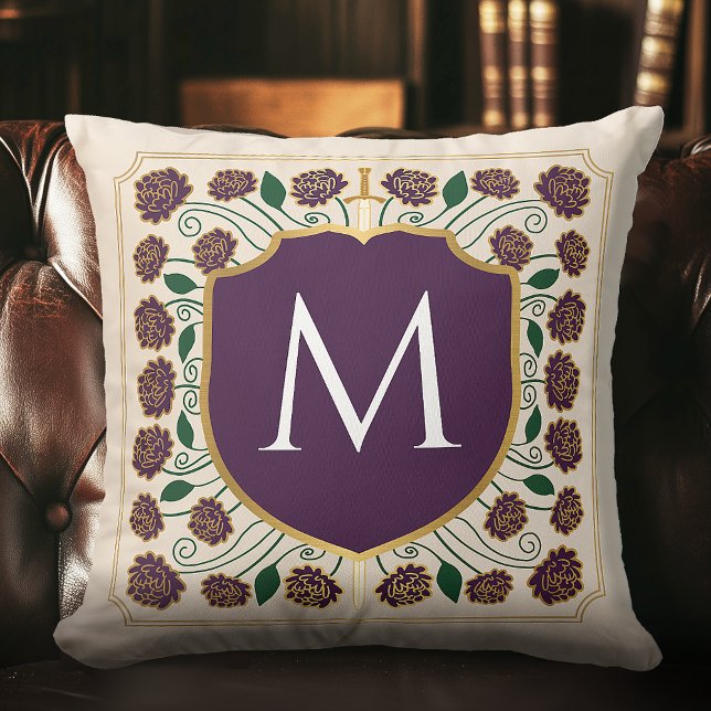 Äggplantans medeltida svärdsköldsmonogram kudde (Skapare uppladdad)