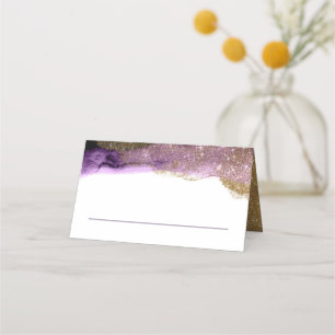 Äggplants Lila och Guld Glitter Modern vattenfärg Placeringskort