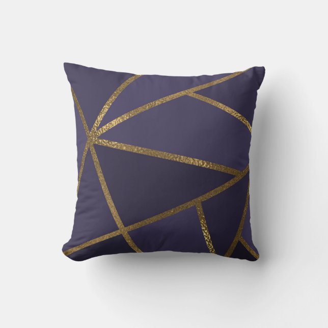 Äggplantslila guld brons geometrisk glam chic kudde (Framsida)