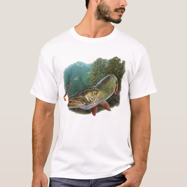Aggressiv Gäddfiske Konst T-Shirt – Rovfisk (Framsida)