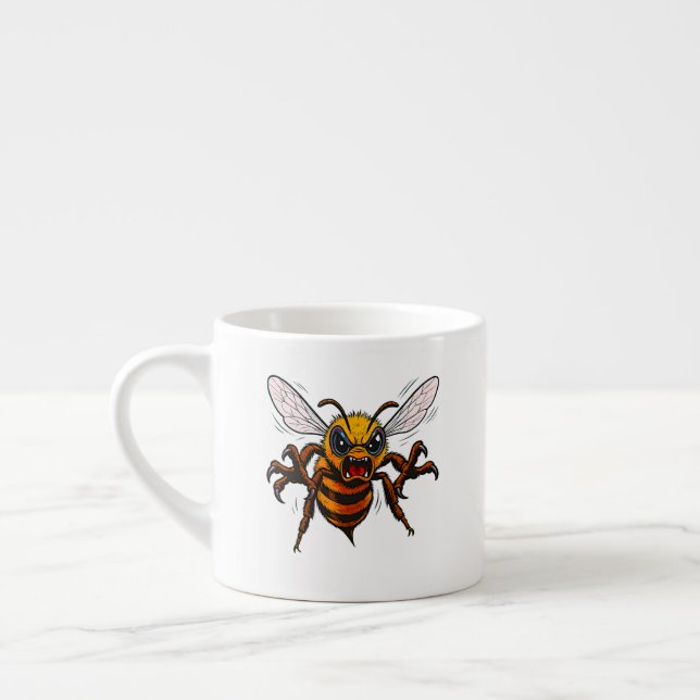 Aggressiv geting tecknad illustration påstående espressomugg (Vänster)