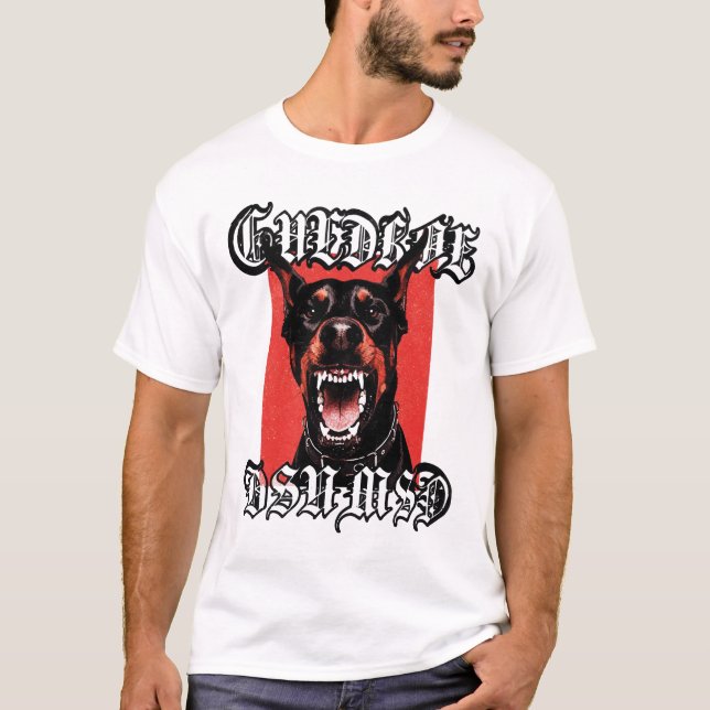 Aggressive Doberman Pinscher Gothic Metal Art T Shirt (Framsida)