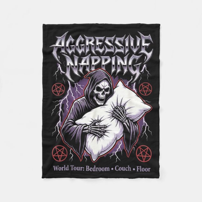 Aggressive Napng Funny Heavy Metal Grim Reaper Sle Fleecefilt (Framsidan)