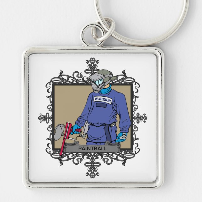 Aggressivt måla boll fyrkantig silverfärgad nyckelring (Framsidan)