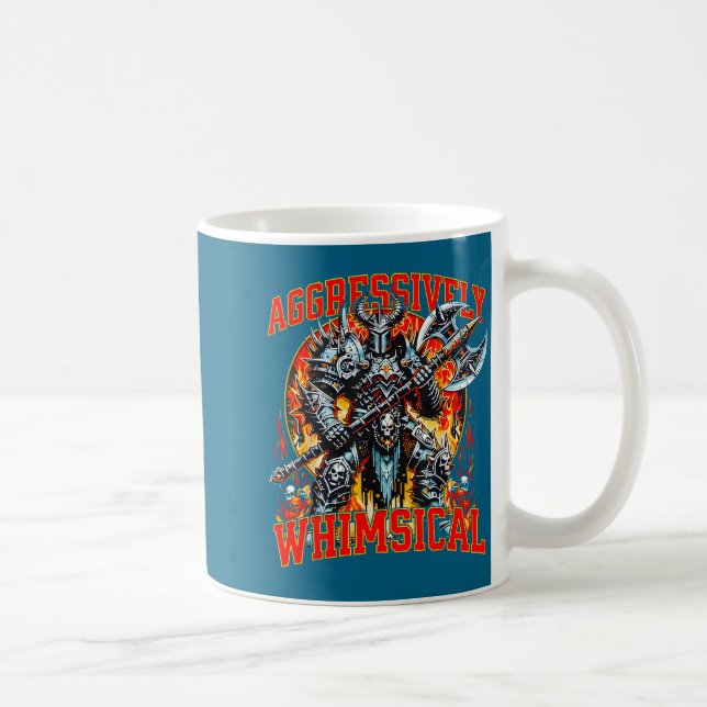 Aggressivt Whimsical Mörk Fantasy Krigare Strid Kaffemugg (Höger)
