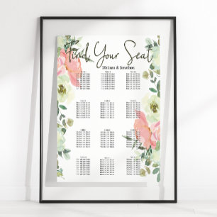 Äggskals- och rosafärgad blomsterbröllops sittplat poster