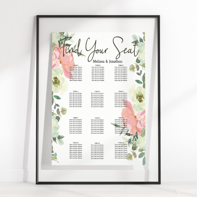 Äggskals- och rosafärgad blomsterbröllops sittplat poster (Skapare uppladdad)