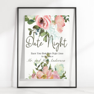 Äggskals- och rosafärgad elegant blomsterdatum nat poster
