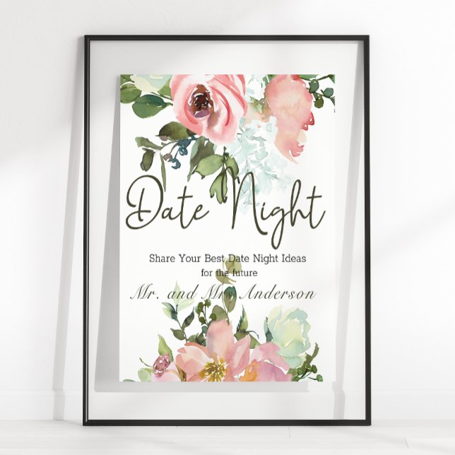 Äggskals- och rosafärgad elegant blomsterdatum nat poster (Skapare uppladdad)