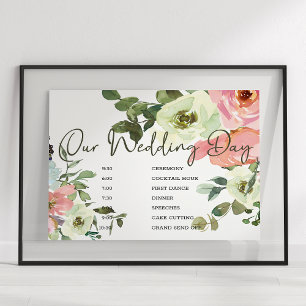 Äggskalsrosa blomstermönster vigsel schematisk sky poster