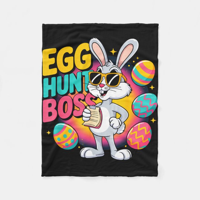 Äggsökning rolig kanin retro boss  fleecefilt (Framsidan)