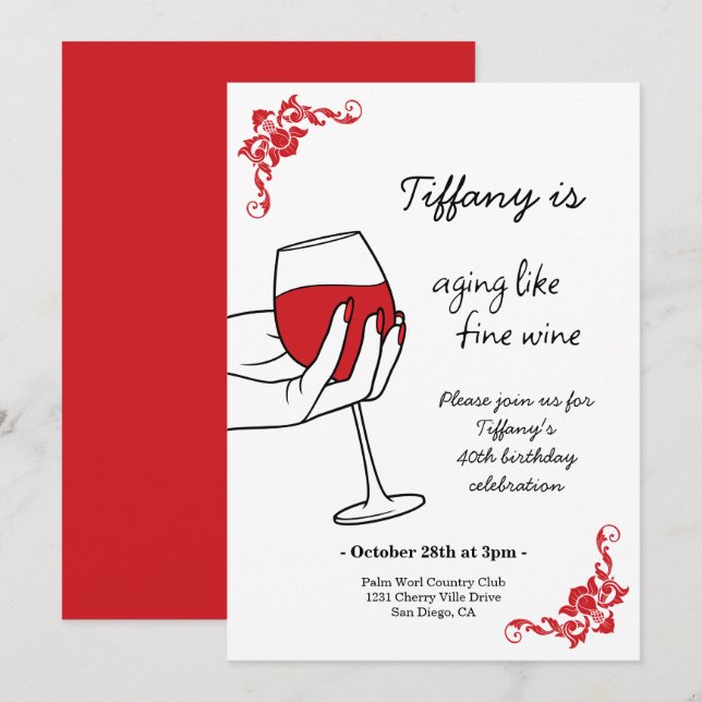 Aging Like Fine Wine Birthday Party Inbjudningar (Fram/baksida)