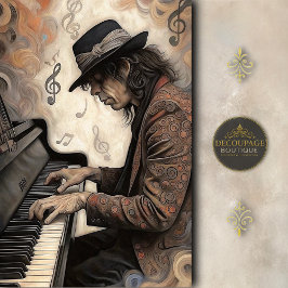 Aging Pianist With Swirling Notes Decoupage