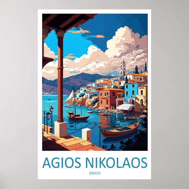 Agios Nikolaos Affisch Nationell Resa Skidor Vinta (Framsidan)