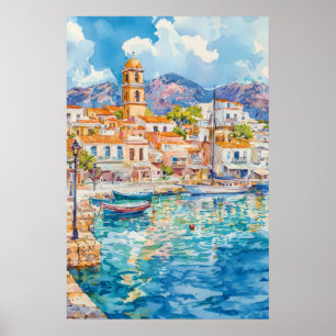 Agios Nikolaos Akvarell Vintage Resa Nationell Poster