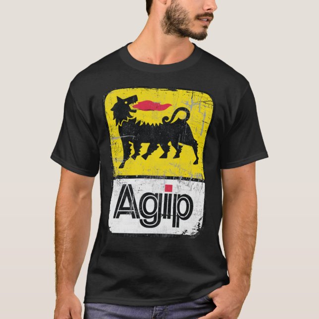 AGIP Lubricants Logotyp 1968-1998 Distress versio T Shirt (Framsida)