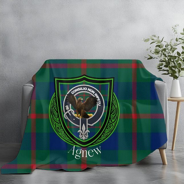 Agnew Scottish Klan Tartan & Vapensköld Fleecefilt (Skapare uppladdad)