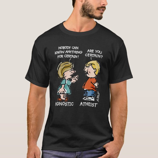 Agnostic vs. Atheist T-Shirt (Framsida)