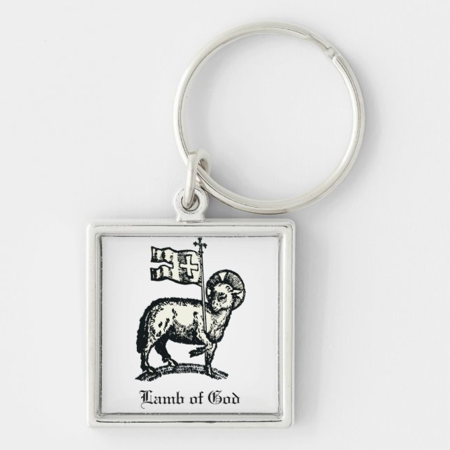 Agnus Dei Påskens Guds Lamm Finkonst Fyrkantig Silverfärgad Nyckelring (Framsidan)