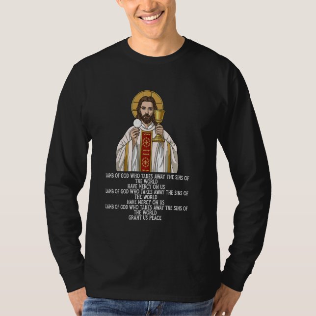 Agnus Dei Sanctus Traditional Latin Mass Catholic T Shirt (Framsida)